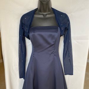 Gorgeous navy blue dress with sheer sleeve cover